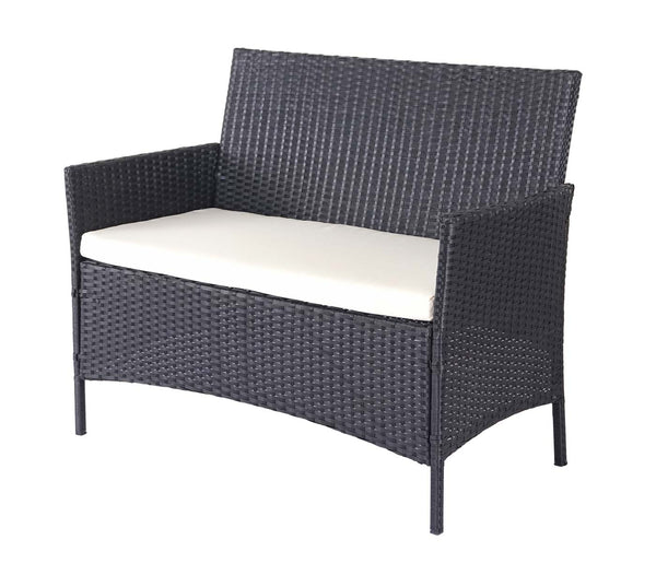 Gartensitzgruppe Rattan Lounge 7tlg. schwarz mit Kissen creme