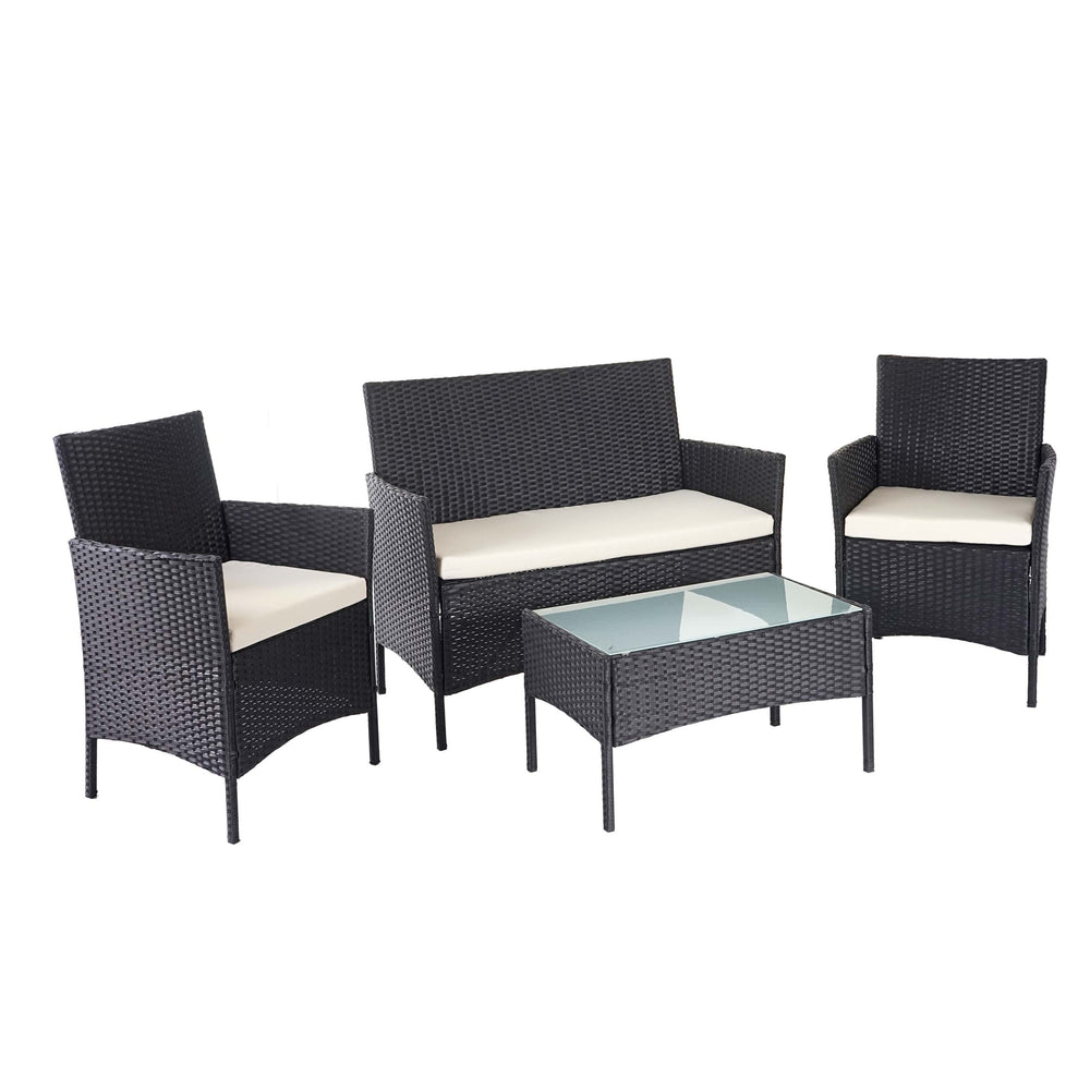 Gartensitzgruppe Rattan Lounge 7tlg. schwarz mit Kissen creme