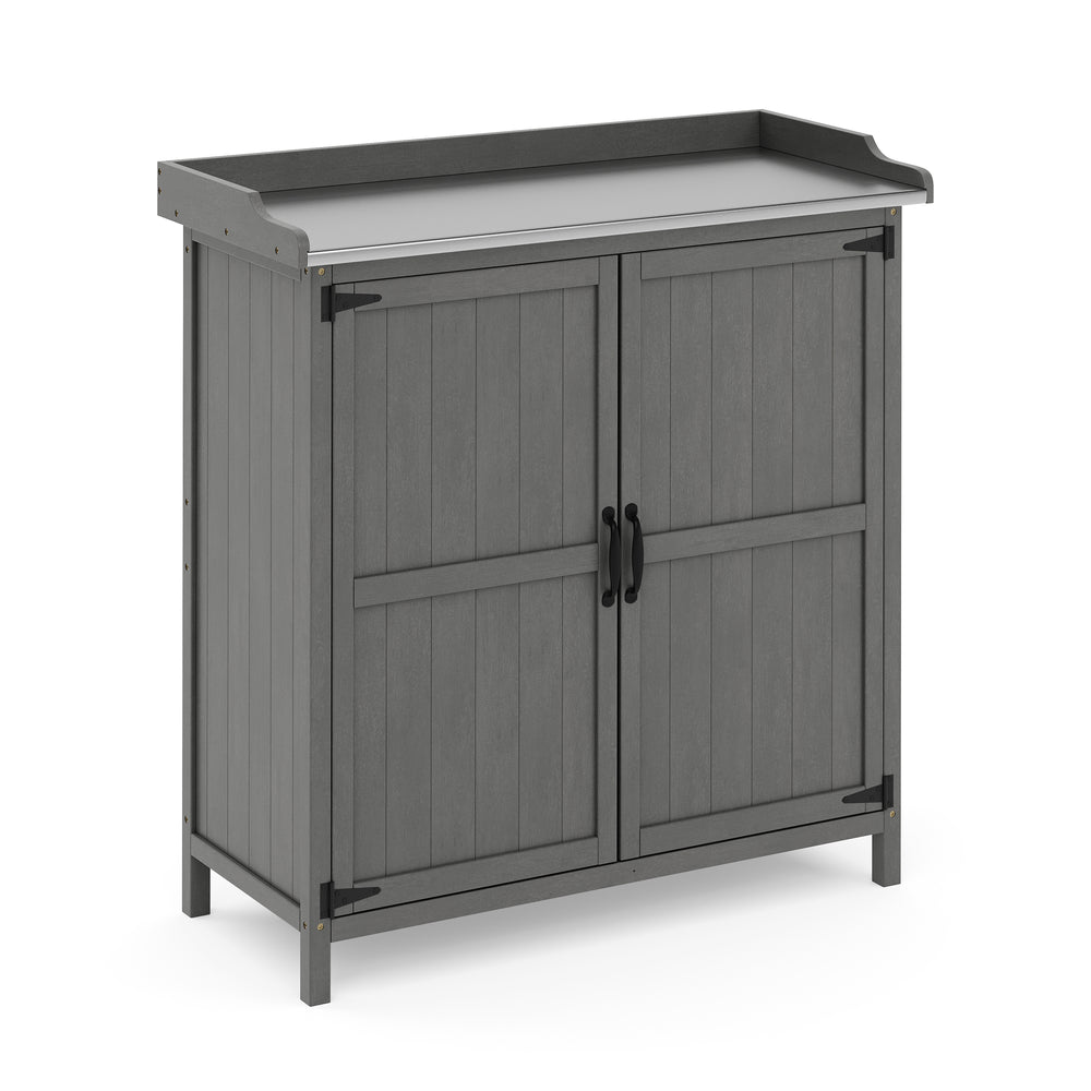 Pflanztisch mit Unterschrank Holz 92 x 96 cm grau