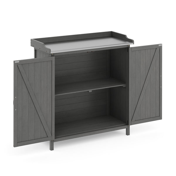 Pflanztisch mit Unterschrank Holz 92 x 96 cm grau