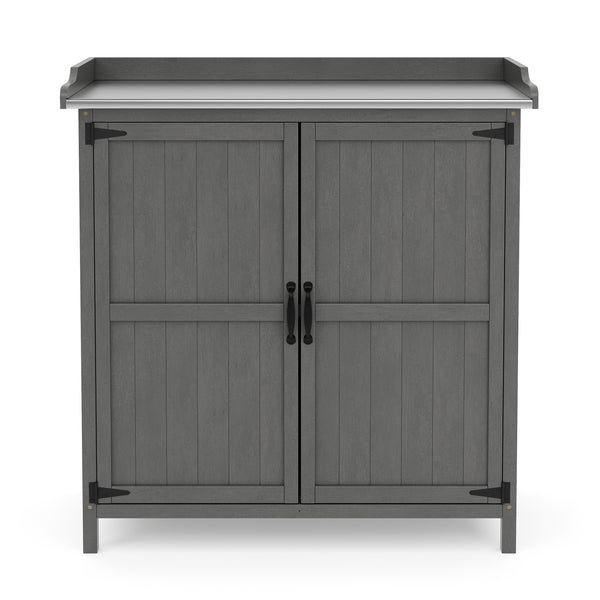 Pflanztisch mit Unterschrank Holz 92 x 96 cm grau
