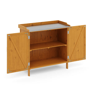Pflanztisch mit Unterschrank Holz 98 x 95 cm natur