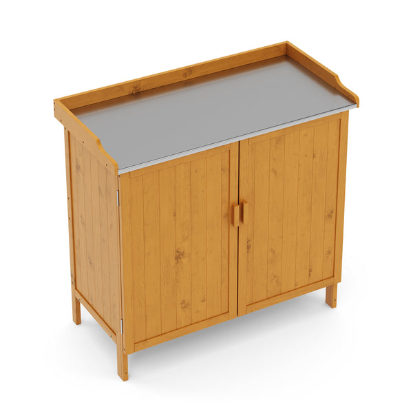 Pflanztisch mit Unterschrank Holz 98 x 95 cm natur