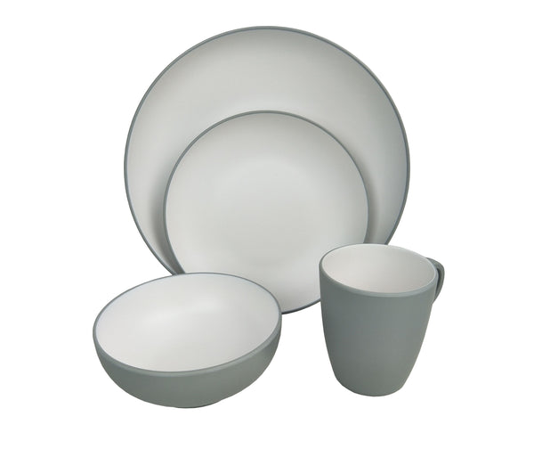 Set di stoviglie in melamina, 16 pezzi, grigio
