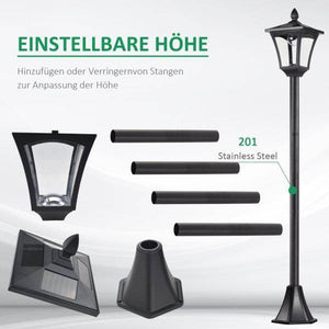 Solar Gartenlaterne Laterne Wegleuchte mit LED 40 Lumen Schwarz 18 x 18 x 160cm