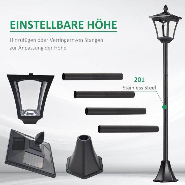 Solar Gartenlaterne Laterne Wegleuchte mit LED 40 Lumen Schwarz 18 x 18 x 160cm