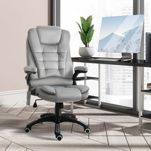 Bürostuhl mit Massagefunktion, höhenverstellbarer Chefsessel, ergonomischer Drehstuhl, PU-Räder, Grau