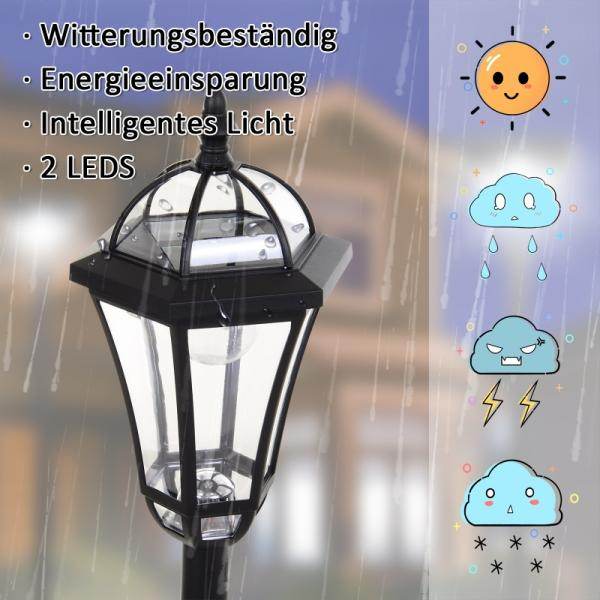 Gartenleuchte Solar Gartenlaterne 2er Set LED 6-8 Stdn. Edelstahl H129cm