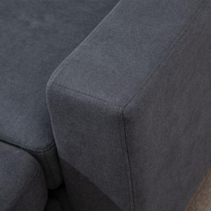 Ecksofa im Skandidesign, mit Knopfheftung, Massivholz, Leinenoptik, Grau