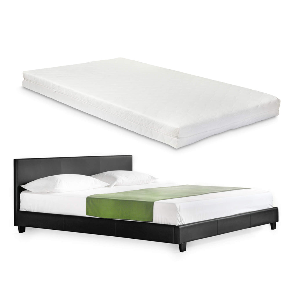 Letto imbottito CORIUM con materasso, similpelle, 140x200, nero