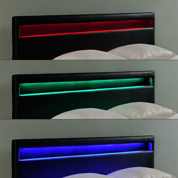 Kunstlederbett Paris LED Kaltschaummatratze 180x200cm Schwarz