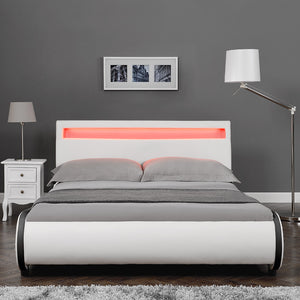 Kunstlederbett Valencia Kunstleder LED RGB Beleuchtung 140x200cm