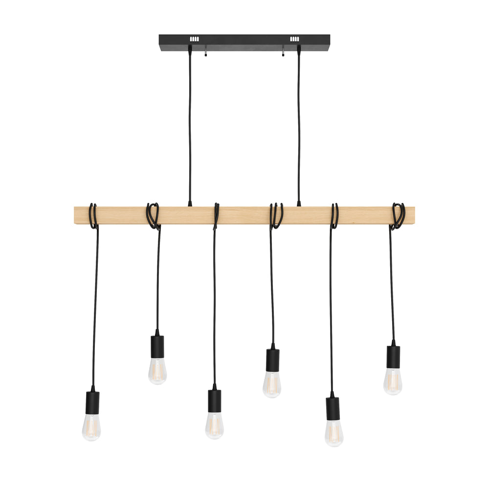 Hängelampe WOODY 6 Lampen schwarz/natur