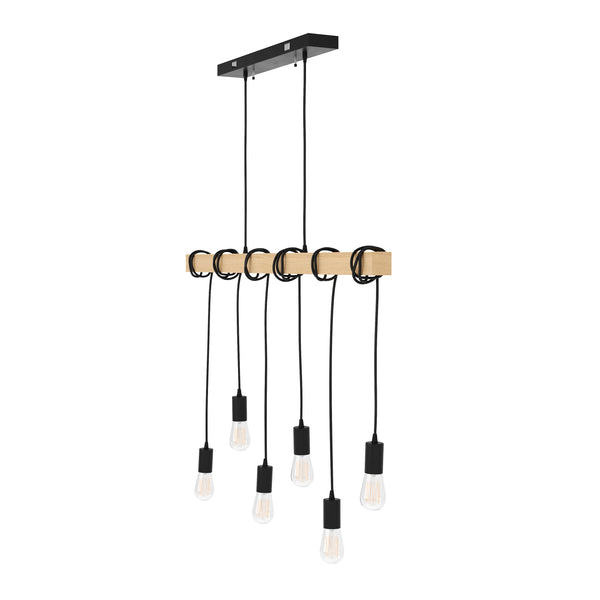 Lampada a sospensione WOODY 6 lampade nero/naturale