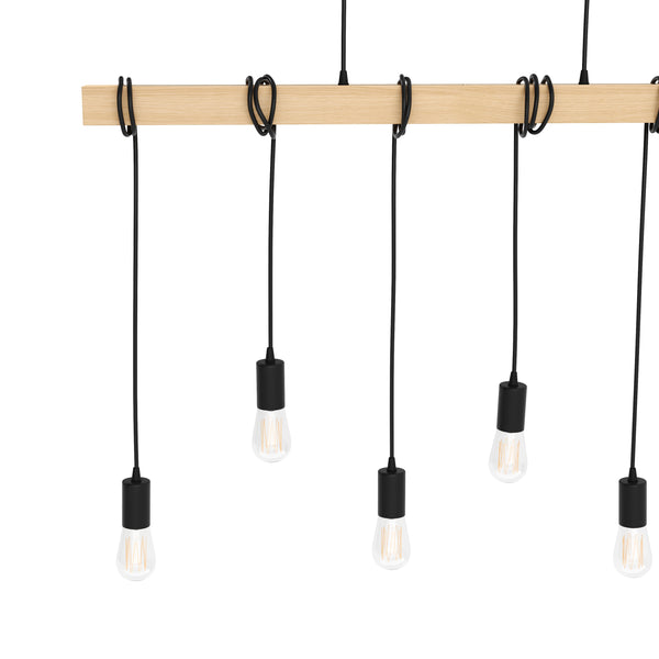 Lampada a sospensione WOODY 6 lampade nero/naturale