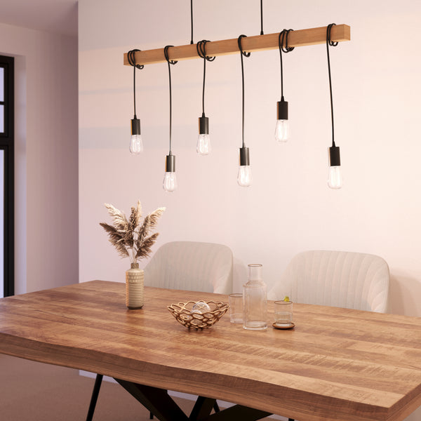Lampada a sospensione WOODY 6 lampade nero/naturale