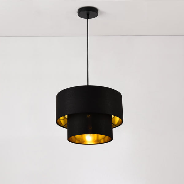 Hängeleuchte Lopar Ø 30cm E27 Metall Stoff Schwarz Gold