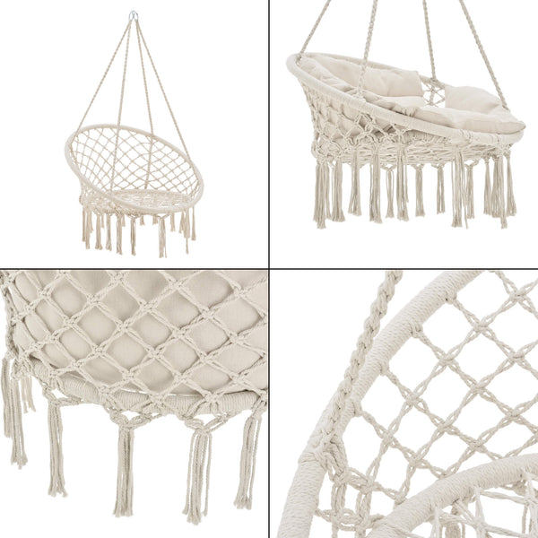 Hängesessel Kailua Max. 150 kg Indoor Outdoor mit Kissen Creme