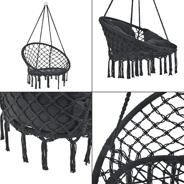 Hängesessel Kailua Max. 150 kg Indoor Outdoor mit Kissen Schwarz