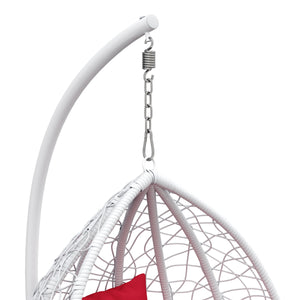 Eiersessel weiss mit roten Kissen