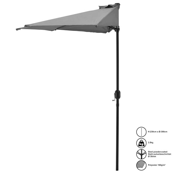 Eger Semi-Ombrellone Ø300 Semicircolare Grigio 