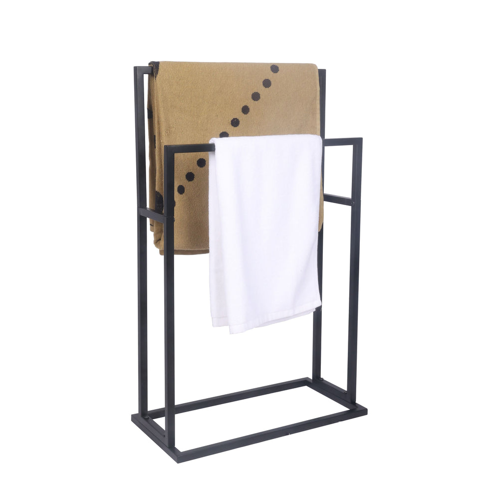 Porte-serviettes sur pied à 2 barres, noir