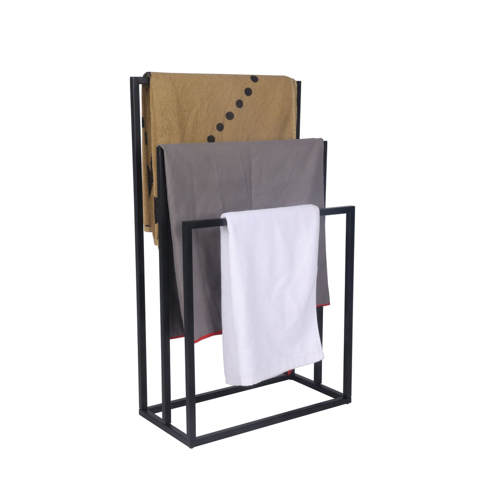 Porte-serviettes sur pied à 3 barres, noir