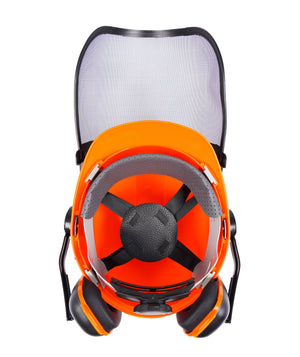 Forsthelm mit Visier und Gehörschutz orange