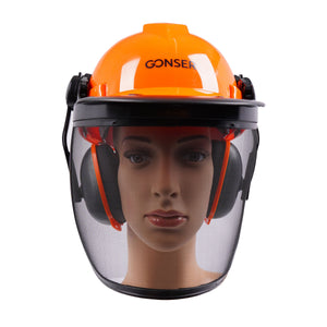 Forsthelm mit Visier und Gehörschutz orange