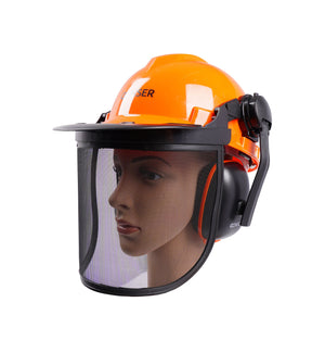 Forsthelm mit Visier und Gehörschutz orange