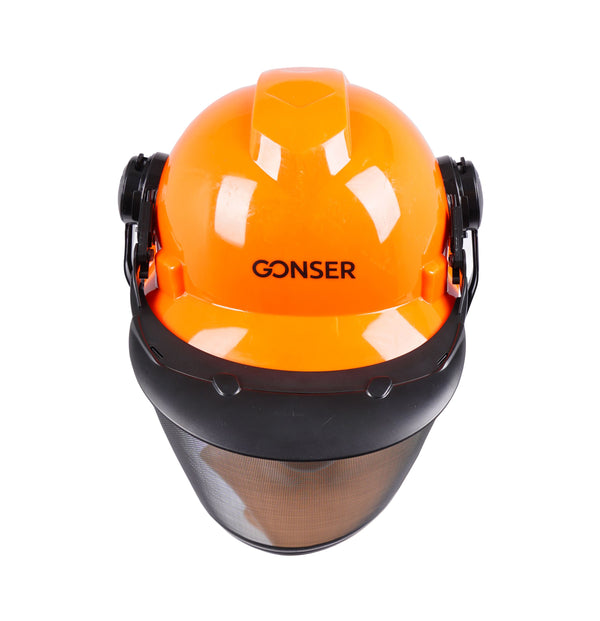 Forsthelm mit Visier und Gehörschutz orange