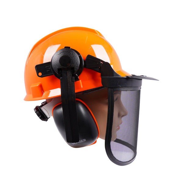 Forsthelm mit Visier und Gehörschutz orange