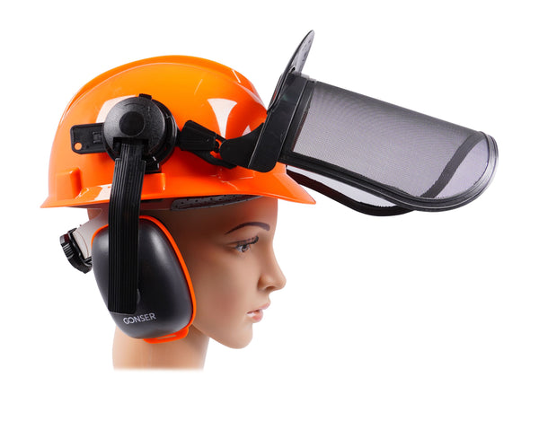 Forsthelm mit Visier und Gehörschutz orange