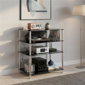 Regal HiFi Glas mit 5 Ebenen 60 x 80 cm schwarz/silber