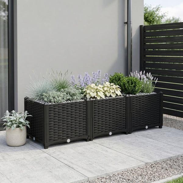 Hochbeet Rattan 120 x 40 x 38 cm schwarz