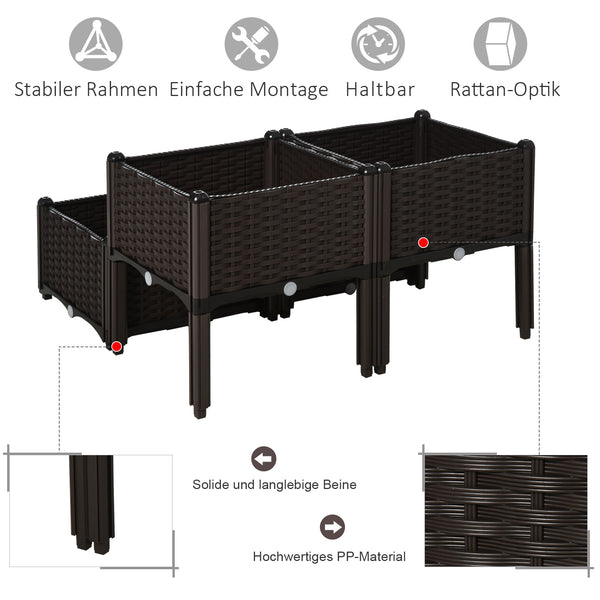 Hochbeet 4er Pflanzkasten Rattan-Optik 40x40x44cm