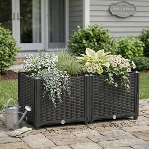 Hochbeet Rattan 80 x 40 x 38 cm schwarz