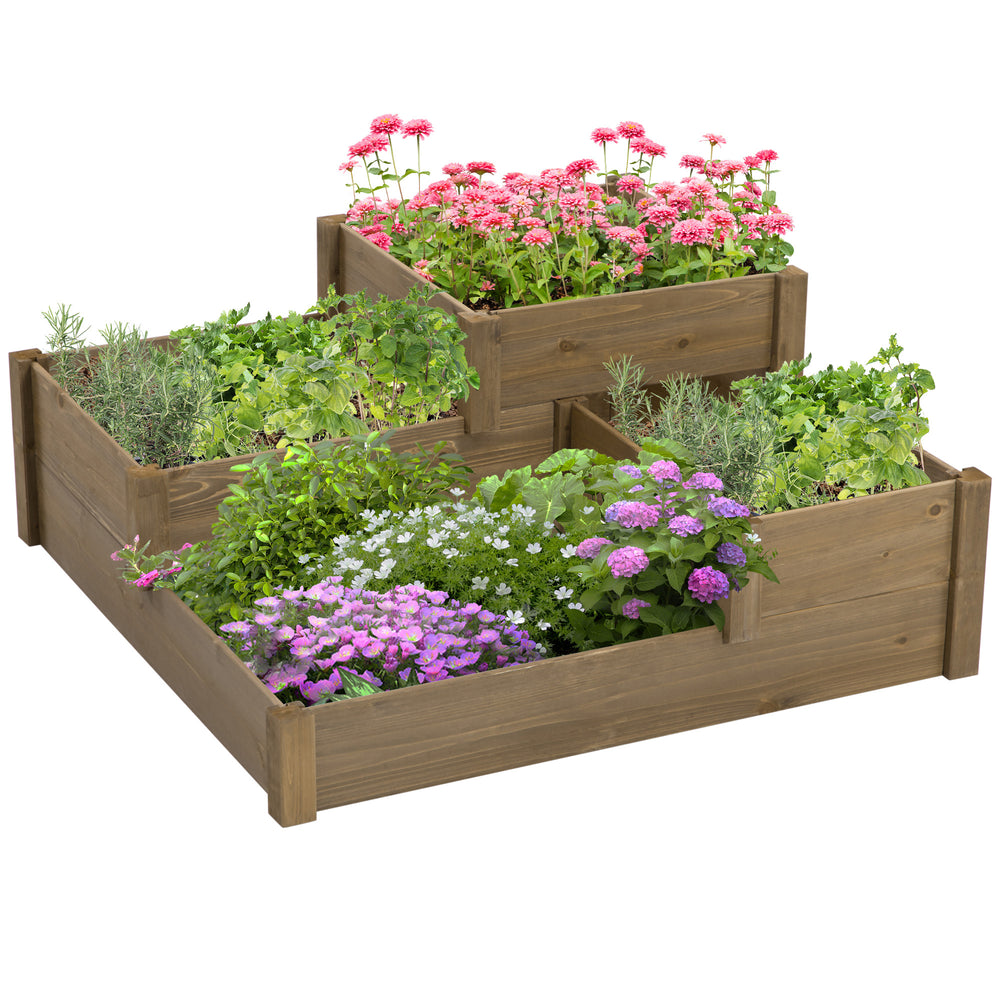 Potager surélevé à herbes aromatiques avec 4 compartiments sur 3 niveaux, 122 x 122 x 51 cm