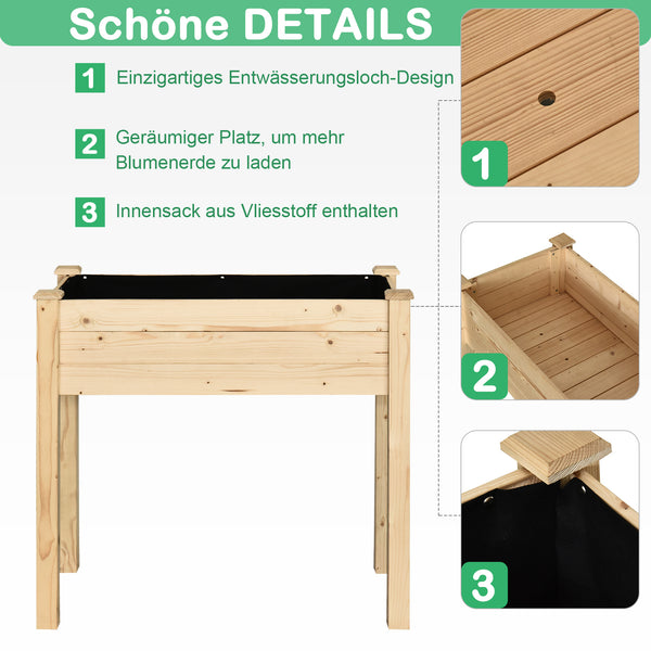 Hochbeet Pflanzkasten Kräuterbeet mit Vliesstoff 86x46x76cm