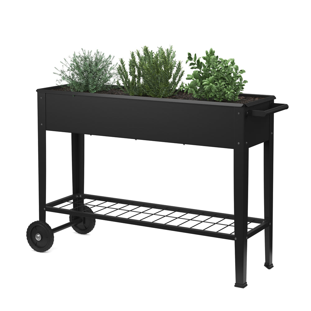 Steel raised garden bed with wheels, 110 x 33 x 80 cm