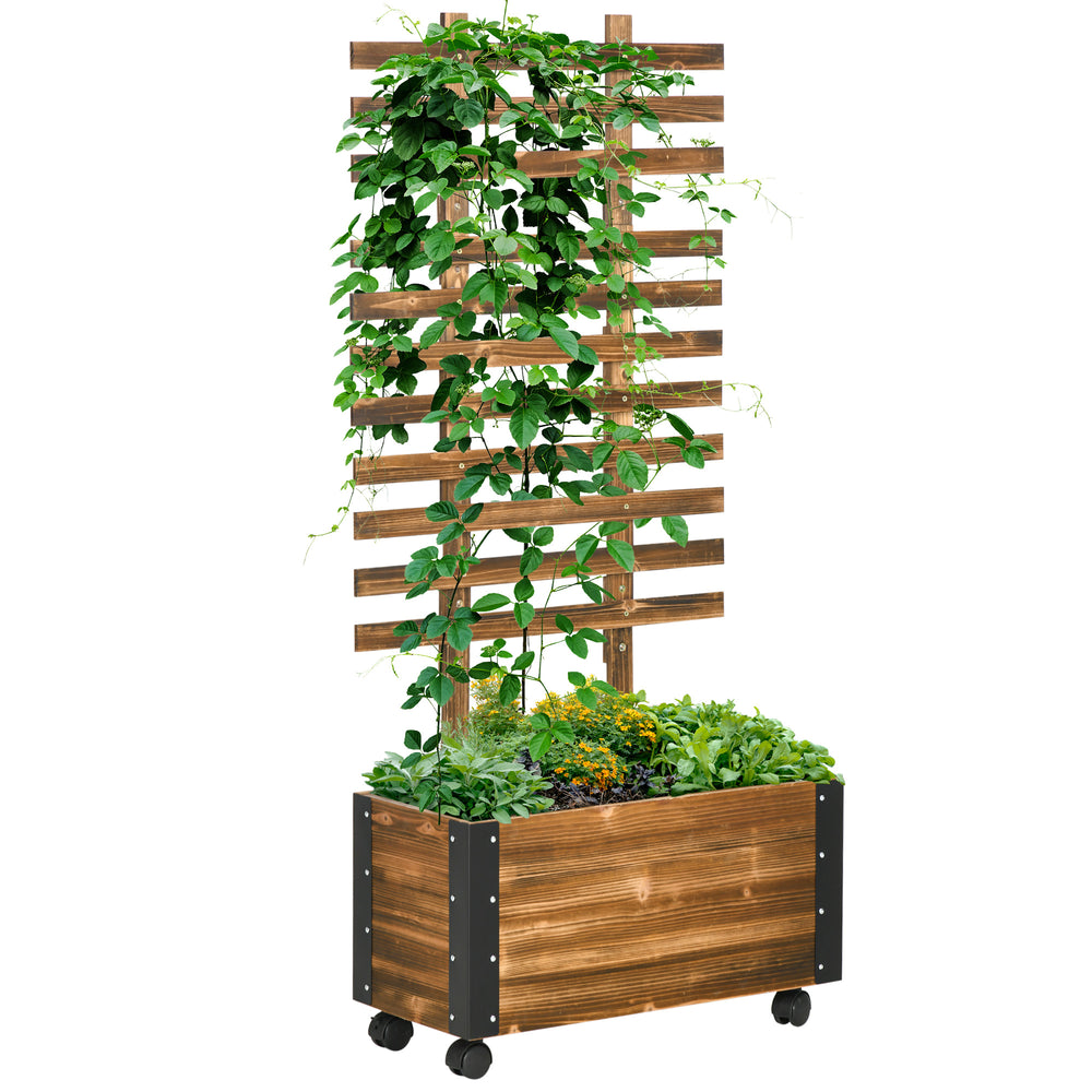 Potager surélevé avec support pour grimper, sur roulettes, 65 x 31 x 147 cm