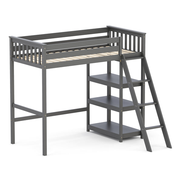 Hochbett mit Regal AGGELOS 90 x 200 cm grau