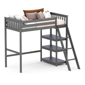 Hochbett mit Regal AGGELOS 90 x 200 cm grau