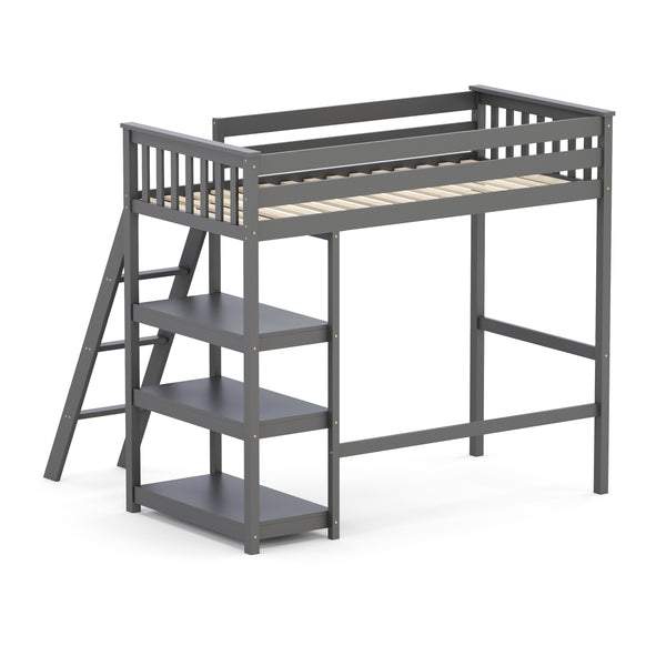 Hochbett mit Regal AGGELOS 90 x 200 cm grau