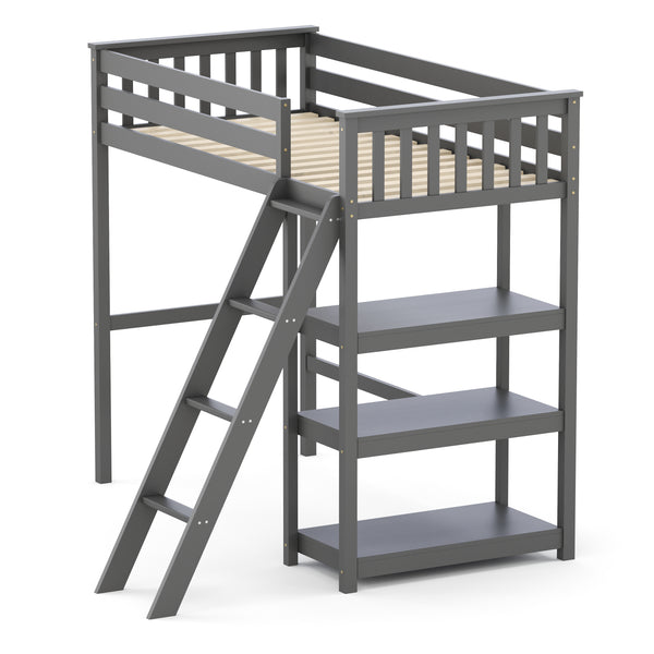 Hochbett mit Regal AGGELOS 90 x 200 cm grau