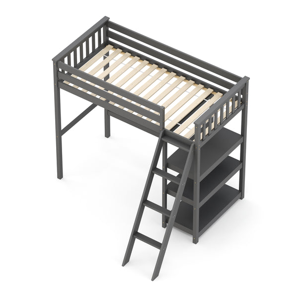 Hochbett mit Regal AGGELOS 90 x 200 cm grau