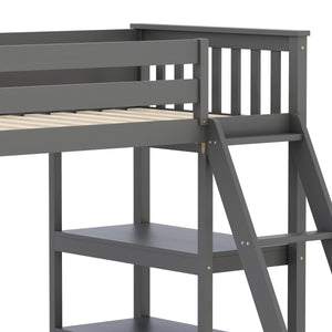 Hochbett mit Regal AGGELOS 90 x 200 cm grau