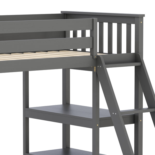 Hochbett mit Regal AGGELOS 90 x 200 cm grau