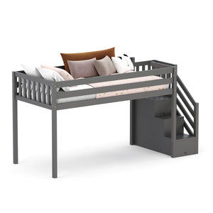 Hochbett mit Stauraum ONEIRO 90 x 200 cm grau