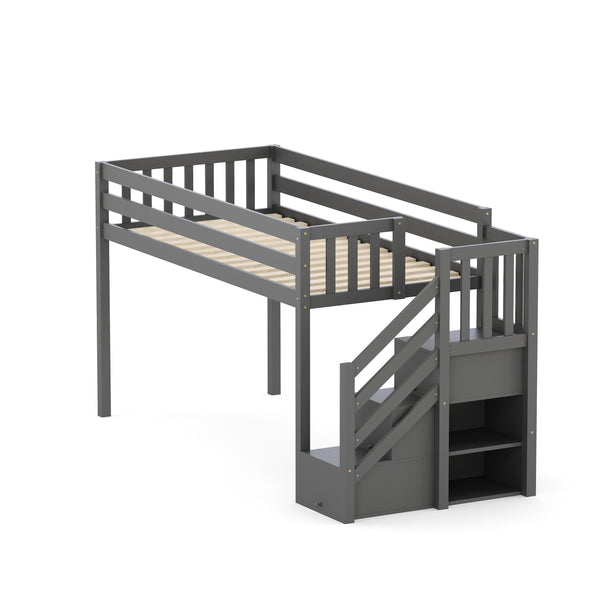 Hochbett mit Stauraum ONEIRO 90 x 200 cm grau